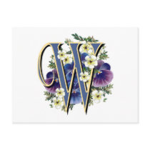 Handpainted Pansy Initial Monogram -  W Postcard