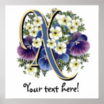 Handpainted Pansy Initial Monogram - X posters