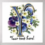 Handpainted Pansy Initial Monogram - Y posters