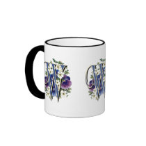 Handpainted Pansy Initial nogram -  W Mug