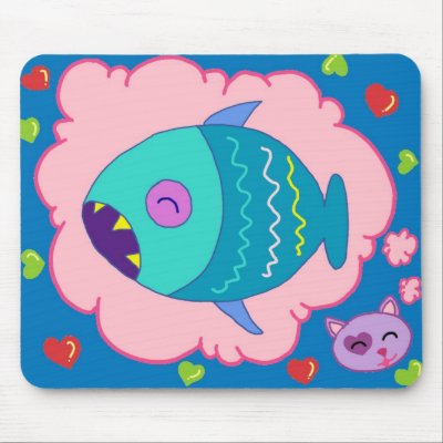 Handrawn Kitty Loves to Dream Mousepad by MadHoppinKitty
