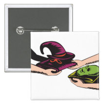 Hands Exchanging Halloween Mask Retro Pin