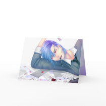 handsome anime boy dreaming of love greeting card