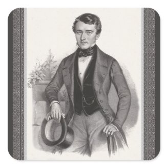 Handsome Biedermeier Gentleman Elegant Vintage Square Sticker