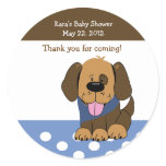 Handsome Brown Puppy Baby Shower Favor Sticker