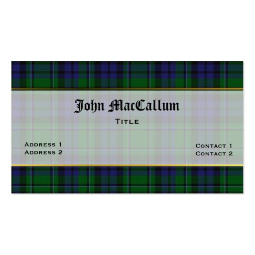 Handsome MacCallum Plaid Custom Business Card (front side)