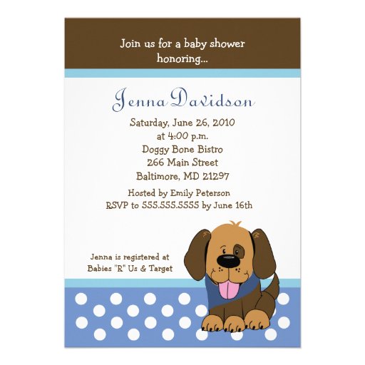 Handsome Puppy Dog Baby Boy Shower 5x7 Personalized Invite