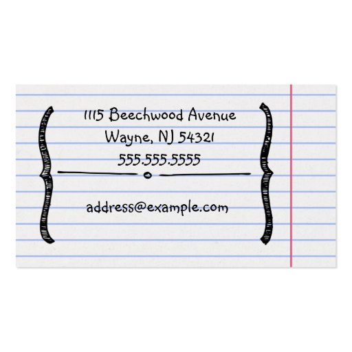 Handwritten Business Card (back side)