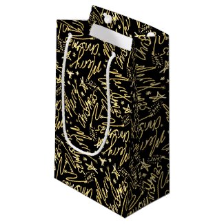 Handwritten Merry Christmas Glow Text and Stars Small Gift Bag