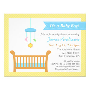 Hanger Toys Crib Yellow Baby Shower Invitations