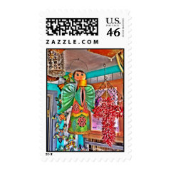 Hanging Angel Metal Art Chili Peppers Painted Frog Postage Stamp