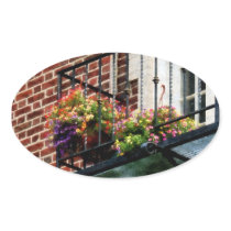 Hanging Baskets on Fire Escape Oval Stickers