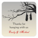 Hanging bats bare branches decay Halloween favor sticker
