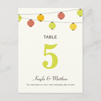 Hanging Lanterns Wedding Table Number Card Postcard by berryberrysweet
