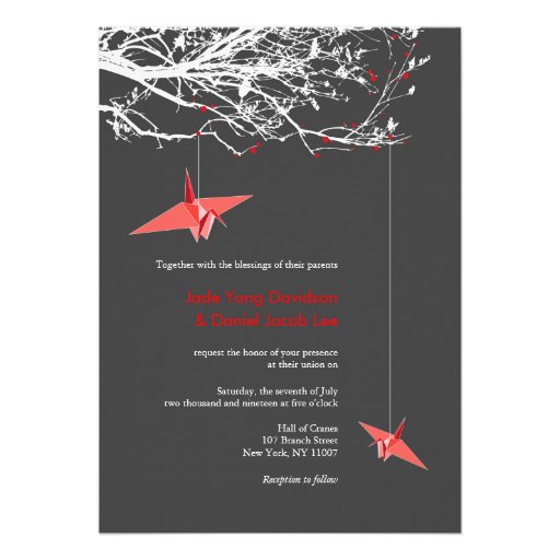 Hanging Origami Paper Cranes Tree Wedding Invite