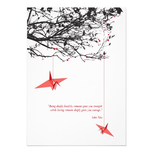 Hanging Origami Paper Cranes Tree Wedding Invite