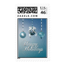 Hanging Ornaments Blue Happy Holidays Postage stamps