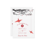 Hanging Paper Cranes & Branch Save Date Postcard