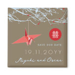 Hanging Paper Cranes &amp; Branch Save The Date Magnet