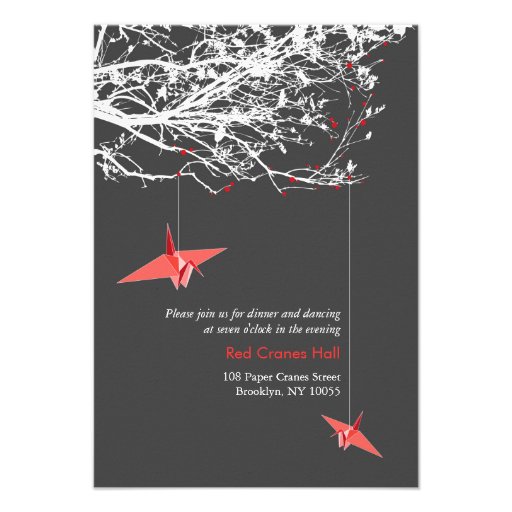 Hanging Paper Cranes Branch Tree Wedding Reception Announcements