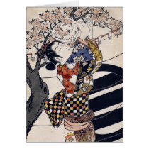Hanging poems on a cherry tree, Ishikawa Toyonobu Cards