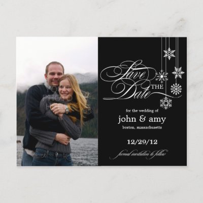 Hanging Snowflakes Photo Save The Date (Black) Postcards