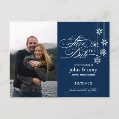Hanging Snowflakes Photo Save The Date (Navy) Post Card