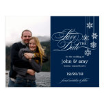 Hanging Snowflakes Photo Save The Date (Navy) Post Card