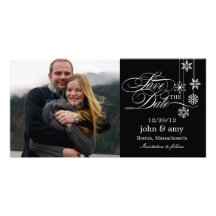 Hanging Snowflakes Save The Date Card - Black Photo Card