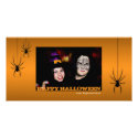 Hanging spiders black orange Halloween greeting photocard