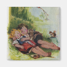 Hansel and Gretel Sleeping in the Woods Fridge Magnet