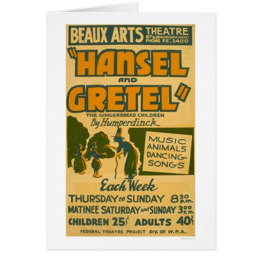 Hansel y Gretel Boston WPA 1940 Tarjetón
