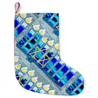 Hanukkah Candles with Gold Star of David Small Christmas Stocking