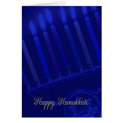 hanukkah holiday card with candles in blue and gol