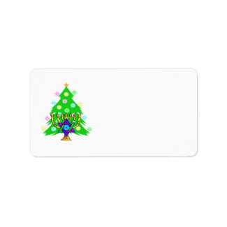Hanukkah Menorah and Christmas Tree Personalized Address Label