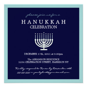 Hanukkah Menorah with Candles in Polka Dot Personalized Invitations