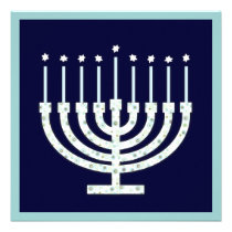 Hanukkah Menorah with Candles in Polka Dot Personalized Invitations at Zazzle