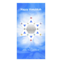 Hanukkah Star and Snowflakes Blue Photo Cards