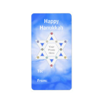 Hanukkah Star and Snowflakes Blue Photo Gift Tag Personalized Address Label