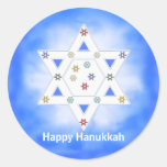 Hanukkah Star and Snowflakes Blue Round Stickers