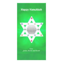 Hanukkah Star and Snowflakes Green Picture Card