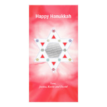 Hanukkah Star and Snowflakes Red Personalized Photo Card