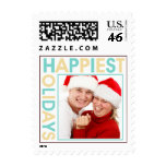 Happiest Holidays blue sand picture photo stamps