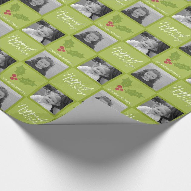Happiest Holidays Modern Full Photo - White Type Wrapping Paper 4/4