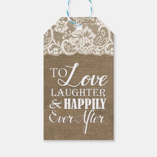Happily Ever After Monogram Burlap Lace Wedding Pack Of Gift Tags 1/3