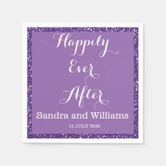 'Happily Ever After'-Purple Glitter Personalized Standard Cocktail Napkin