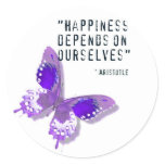 Happiness Purple Butterfly Round Stickers