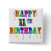Happy 11th Birthday Balloons Button