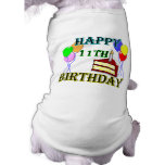 Happy 11th Birthday with Cake, Balloons and Candle Doggie Tee Shirt