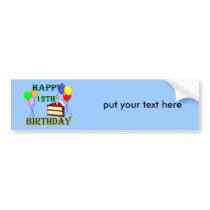 Happy 12th Birthday with Cake, Balloons and Candle Bumper Stickers